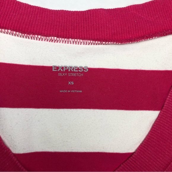 EXPRESS V Neck Pink & White Stripped Stretch T Shirt With Cap Sleeve - Picture 6 of 9